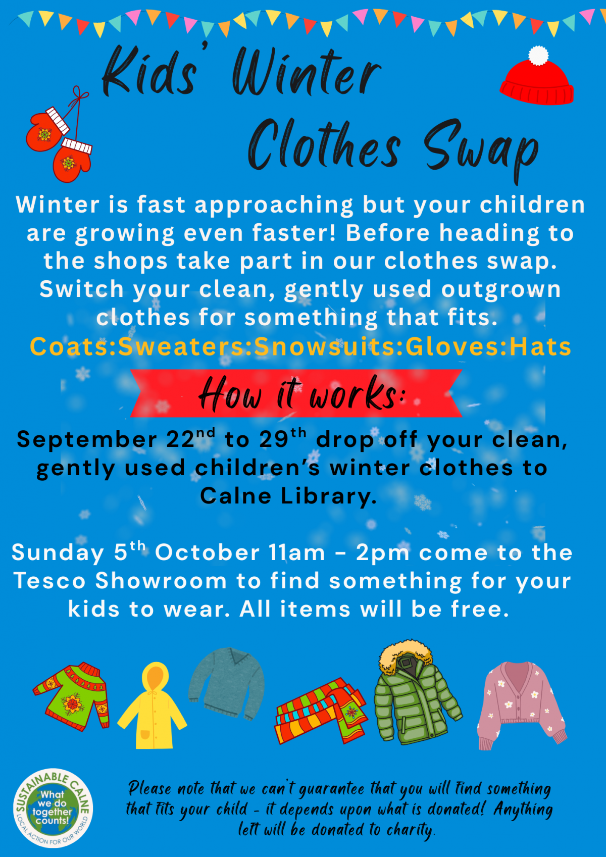 Flyer for Kids Winter Clothes Swap on Sunday 5th October 2025
