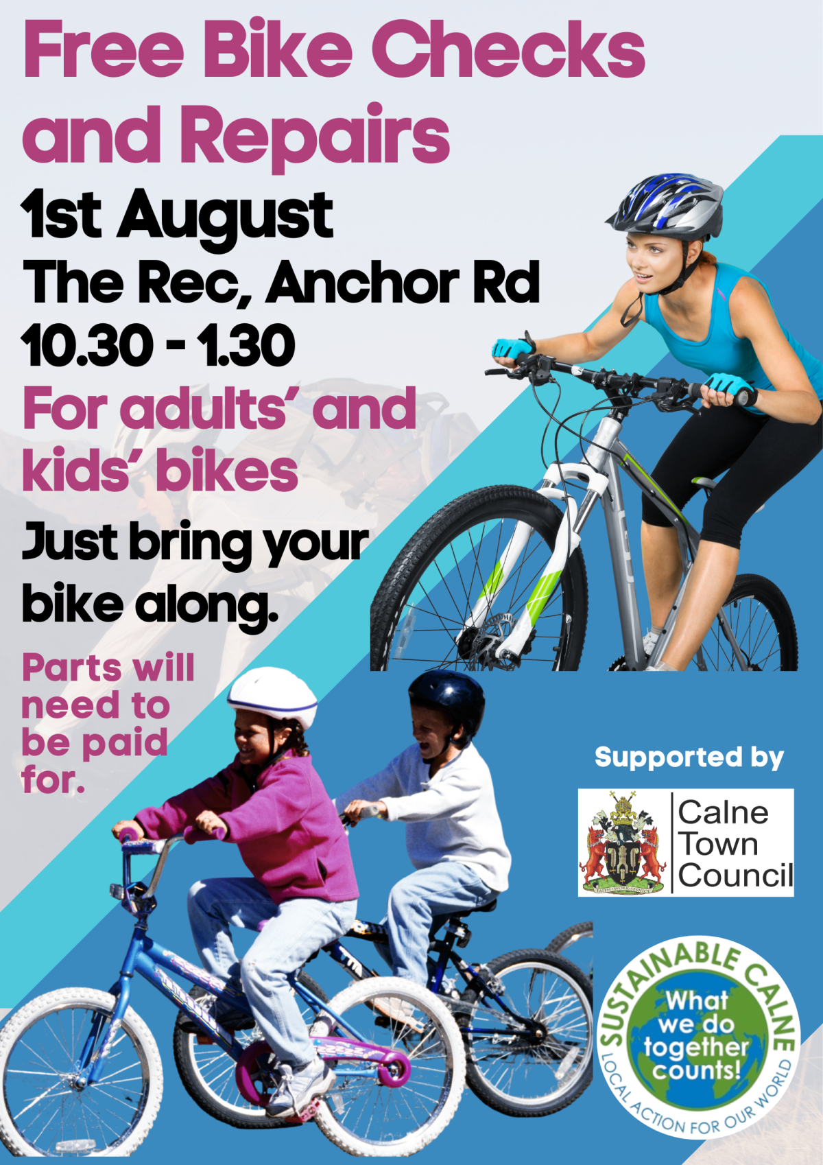 Poster for bike repair event on 1st August 2026